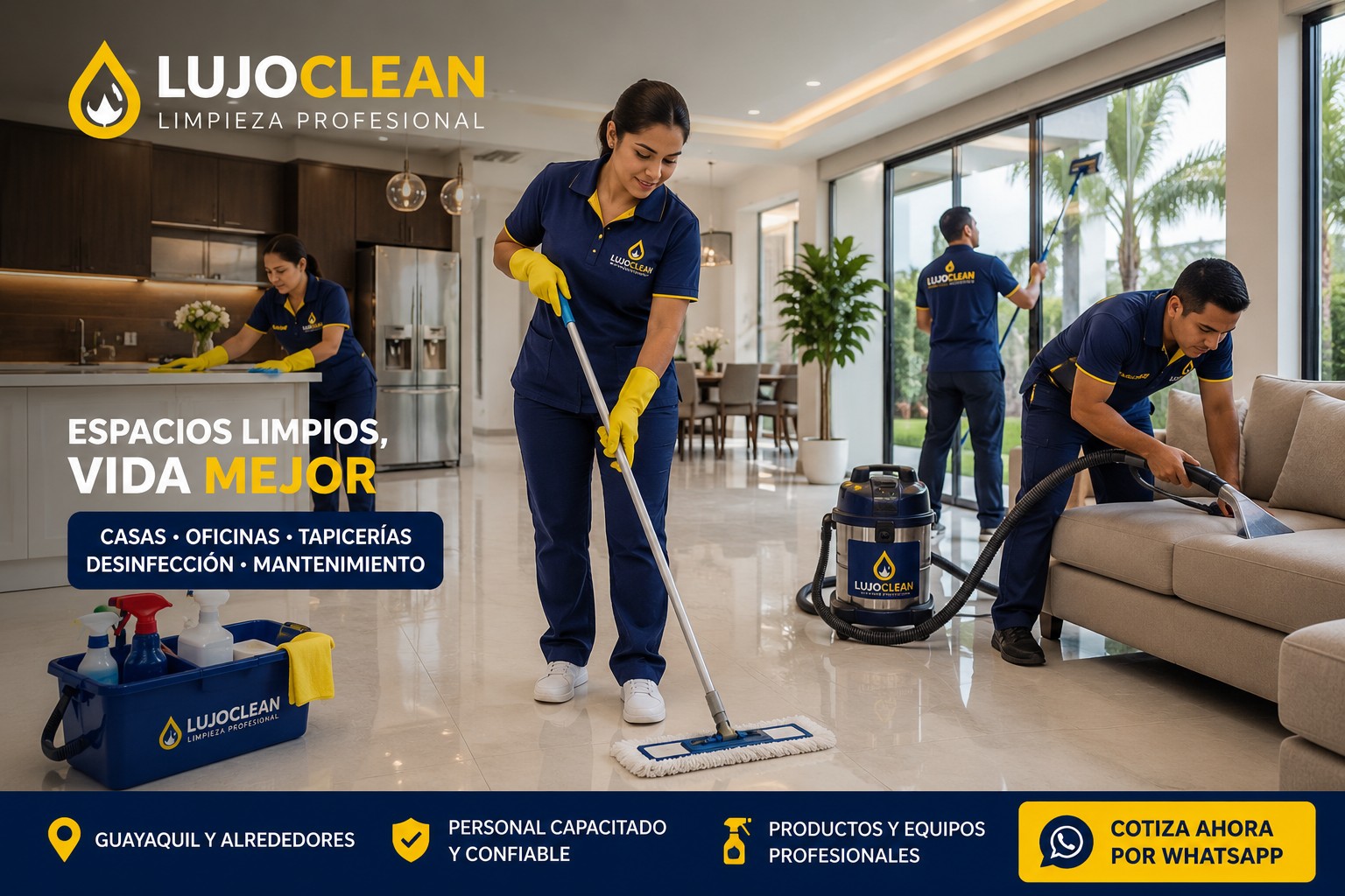 Empresa de limpieza en Guayaquil LUJOCLEAN realizando limpieza profesional